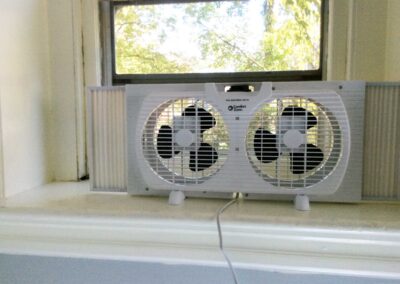 COVID ventilation fan in a classroom at The Lewis School